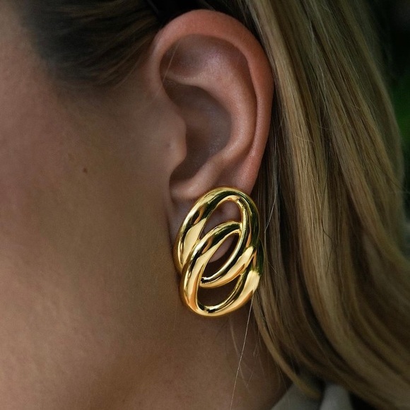 24K Gold Double Loop Earrings*Blair Earrings*Lightweight Earrings*Waterproof - Picture 2 of 6